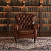 Fauteuil Chesterfield capitonné en cuir véritable, meubles anciens médiévaux
