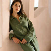 TikTok femmes pur lin lin français vacances à manches longues pyjama ensemble décontracté maison porter vêtements de nuit vêtements d'extérieur tricoté