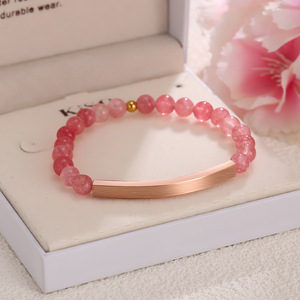 Pulsera <span class=keywords><strong>de</strong></span> tubo curvado <span class=keywords><strong>de</strong></span> acero inoxidable grabada en blanco con cuentas <span class=keywords><strong>de</strong></span> piedra natural <span class=keywords><strong>de</strong></span> 6 mm, regalo <span class=keywords><strong>de</strong></span> cumpleaños CE para parejas, amantes, corazón bondoso - Product Image 5