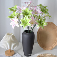 Fleurs artificielles en mousse plastique à 3 têtes, type lys, pour cérémonie de mariage, décoration de salle et de maison ; Fleurs artificielles imprimées en 3D ; Accessoires de photographie
