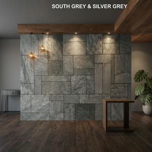 Paneles de Pared 3D de Mármol Gris Sur y Gris Plateado, Revestimiento de Piedra Decorativo Interior Moderno y Contemporáneo - Product Image 1