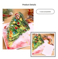 Carte de vœux pop-up 3D Chat sur sapin de Noël, en papier découpé, thème dessin animé, pour la Sainte-Nuit, carte de vœux de Noël pour le commerce international, Chine