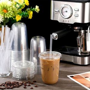 Gobelets en plastique jetables transparents avec couvercles et pailles, 16 oz, non compostables, modernes, pour la maison et les cafés - Product Image 2