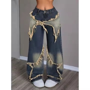 Jean cargo baggy en denim délavé à l'acide pour femme, style vintage, avec patchs étoiles et déchirures, collection Hot Sale - Product Image 2