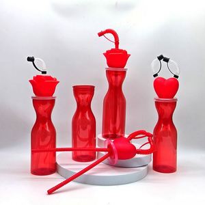 Day Rose Love Straw Cup Valentine's 500Ml Disposable Plastic Cups - Product Image 1