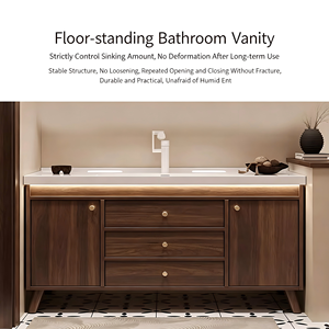 Mobile <span class=keywords><strong>Bagno</strong></span> Moderno in Noce con Lavabo Integrato in Ceramica, Mobile in MDF con Cassetti per Hotel e Appartamenti - Product Image 2