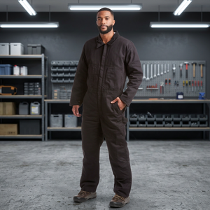 KIVOTECH Men's Cotton Work Coverall Dust Proof <b>Black</b> <b>Jumpsuit</b> with Pockets and <b>Zip</b> Front - Product Image 3
