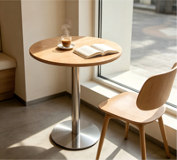 Table à manger ronde en bois minimaliste moderne pour usage en restaurant