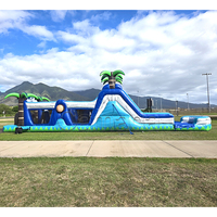 Prix d'usine, MOQ faible : Grand parcours d'obstacles gonflable commercial, Château palmier avec toboggan et obstacles pour enfants et adultes