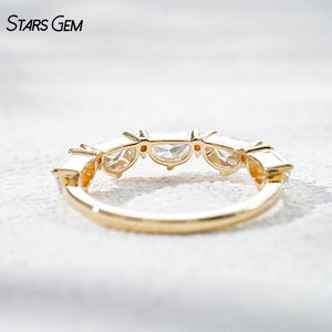 StarsGem 18K Solid Gold Vintage Rhodium Plated 1.08CTW E VS Lab Grown Diamond Half <b>Moon</b> Cut Wedding Band Stackable <b>Ring</b> for Gift - Product Image 4