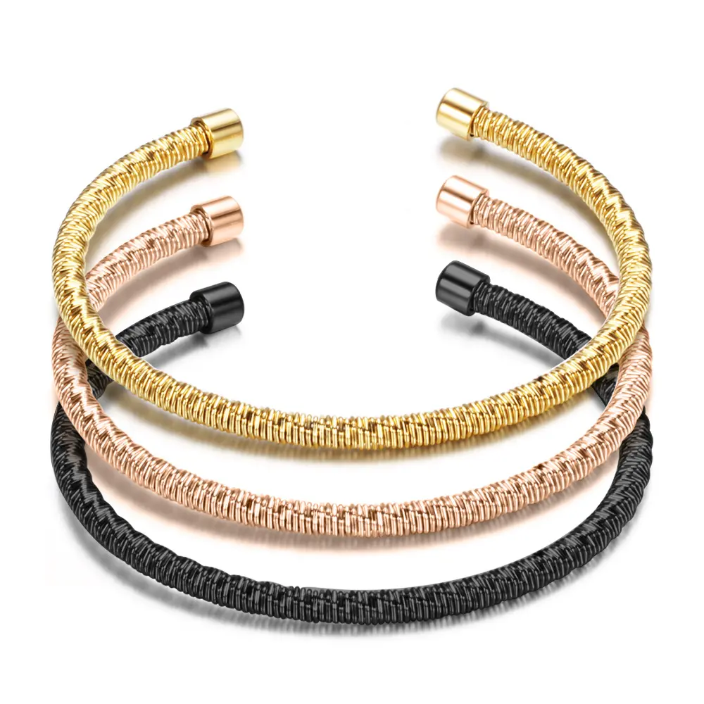 Hanpai Wholesale Cable Open Adjustable Bracelet Bangles Jewelry Women Bracelet Titanium Steel Bracelet