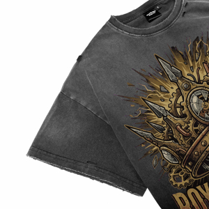 เสื้อยืดผู้ชายแขนสั้นทรงโอเวอร์ไซส์ ลายพิมพ์ DTG ลายมงกุฎแตกสไตล์วินเทจ ผ้าระบายอากาศได้ดี ทรงหลวม สตรีทแฟชั่น ล้างสีแบบแอซิดวอช - Product Image 5