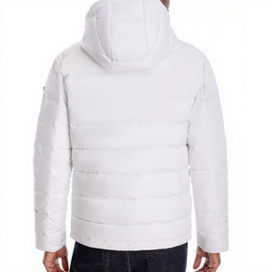 Men's <b>White</b> Hooded <b>Puffer</b> <b>Jacket</b> Windproof Zipper Closure Casual Winter Coat Regular Fit Solid Color Polyester Wadding - Product Image 6