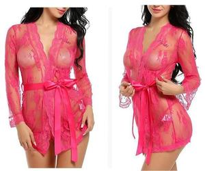 2-piece Transparent Lace Sexy Robe Nightgown Plus Size Women's Sleepwear With Panty - Product Image 3