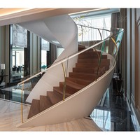 Garde-corps en verre moderne en acier inoxydable, colonne montante ouverte, escalier rond incurvé, escalier flottant, escalier en arc blanc de luxe pour maison/villa