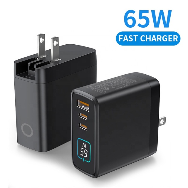 HNT 65W GaN Charger Type-C Laptop Charger 2 USB C 1 USB a Power Adapter US UK EU Plug with AI Smart Display for iphone 17 16 15