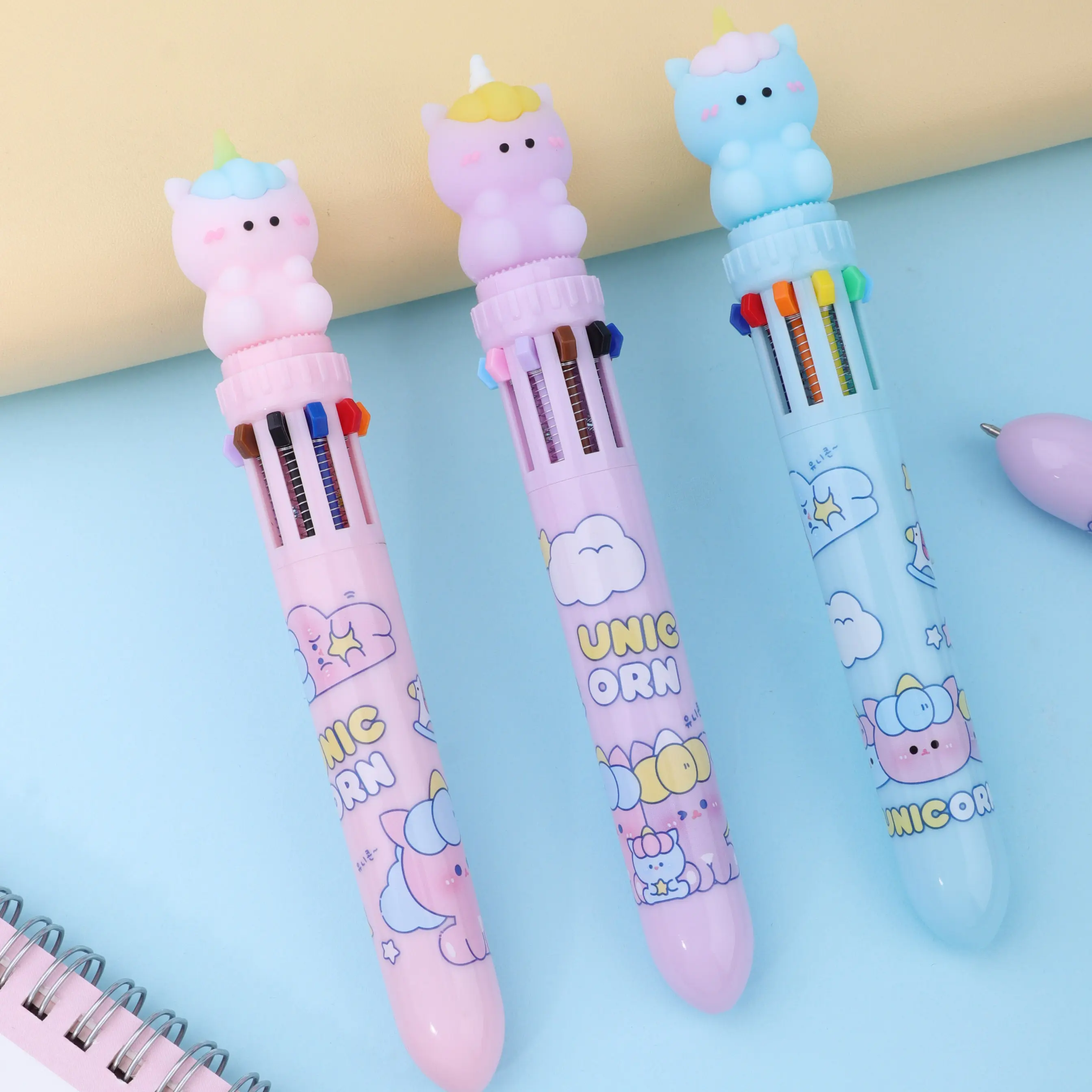 Stylo à bille fantaisie licorne 6 couleurs pour enfants, fournitures scolaires et de bureau, fournitures de papeterie Kawaii, fournisseur de stylo à bille