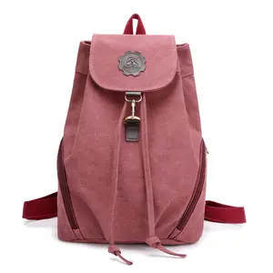Pastellfarbe Damen Damen Designer Vintage benutzer definierte Logo Schult aschen Rucksack rosa Kordel zug Kinder rot gewachste Leinwand Rucksack