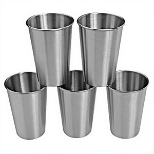 Lot de 6 gobelets en acier inoxydable argentés à paroi simple avec rebord roulé pour les fêtes en plein air - Product Image 2
