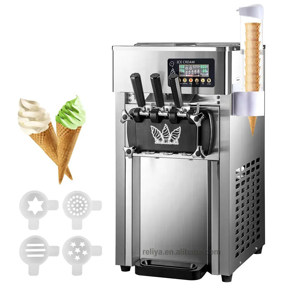 Commercial Ice Cream Making Machine 2+1 Flavor Soft Serve Machine Soft Ice Cream Machine for Restaurants Snack Bars