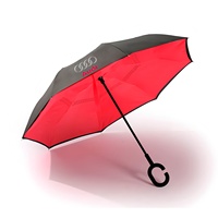 Parapluie inversé double face publicitaire personnalisé, design classique, en nylon 190T, avec poignée en caoutchouc, cadeau d'affaires tout-en-un