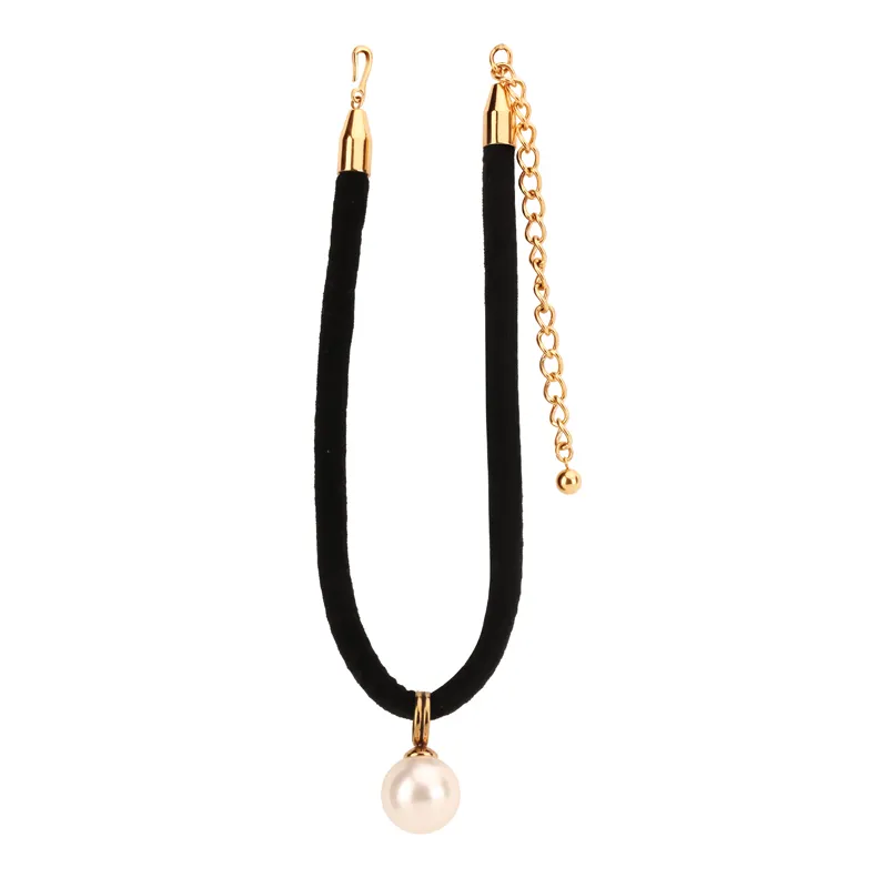 Pearl Pendant and Black Rope Necklace Pearl Gold Women Fashion Jewelry Pendant Necklace Party