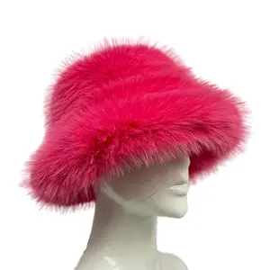 2023 Cross-border Hot Sale Colorful Fuzzy Fisherman's Hat Fur Casual Fashion Ladies Warm High Quality Bucket Hat