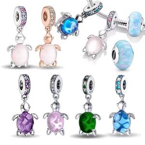 Colgante de tortuga marina <span class=keywords><strong>rosa</strong></span> oceánica con cuentas coloridas, compatible con <span class=keywords><strong>Pandora</strong></span>, dijes de plata 925, pulsera, colgantes para mujer, regalo de joyería DIY - Product Image 1