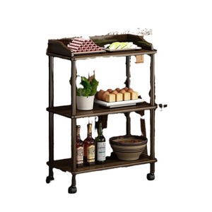 Carrito de Cocina de Madera Maciza con Cajón y Estantes, Mueble de Almacenamiento Móvil para Uso en el Hogar o Restaurante - Product Image 5