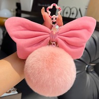 Porte-clés pompon nœud en fausse fourrure douce et moelleuse motif lapin avec crochets