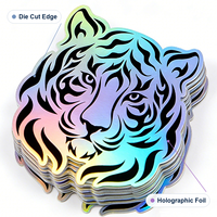 Autocollant découpé sur mesure en vinyle holographique imperméable pour logo d'entreprise et étiquette d'emballage, fournisseur RoHS