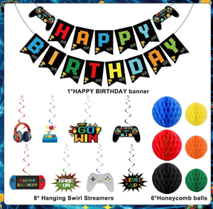 Guirnalda <span class=keywords><strong>de</strong></span> Papel con Diseño <span class=keywords><strong>de</strong></span> Videojuegos para Decoración <span class=keywords><strong>de</strong></span> Fiesta <span class=keywords><strong>de</strong></span> <span class=keywords><strong>Cumpleaños</strong></span>, Banderines, Serpentinas, Globos <span class=keywords><strong>de</strong></span> Panal para Niños y Hombres - Product Image 6