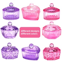 Godet à ongles en verre cristal coloré avec couvercle, motif cœur octogonal mignon, pour poudre acrylique, liquide et lavage de pinceaux à ongles