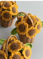 Tissé à la main tricoté tournesol Bouquet panier pour bricolage décor à la maison voiture tableau de bord Graduation Table décoration Crochet Pot de fleur