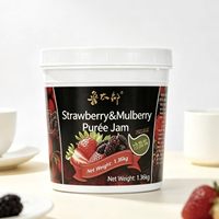 Selai Puree Stroberi & Murbei Lotlong Factory, Kemasan Drum Besar, Pulp Tebal, 1,36kg, 12 Drum, Untuk Toko Dessert, Rantai Toko Teh Susu
