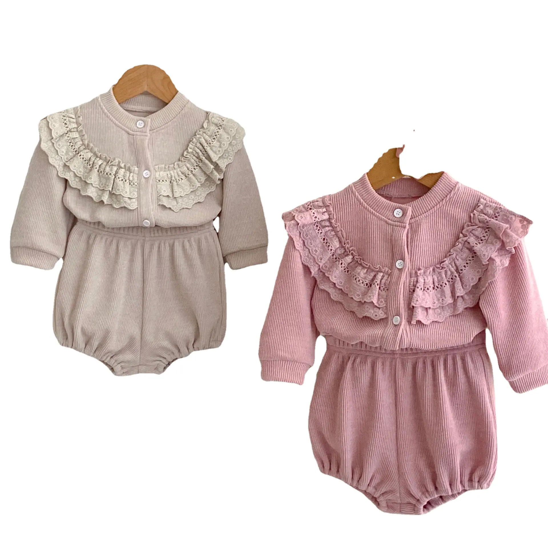 2024 fall newborn waffle long sleeve jumpsuit infant knit romper baby girl clothing set