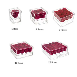 Bao Bì Hình Vuông Trong Suốt Tùy Chỉnh Bó Hoa Hồng Bảo Quản Đám Cưới Trưng Bày Hộp Hoa Acrylic Hộp Hoa Hồng Bất Tử Vĩnh Cửu - Product Image 1