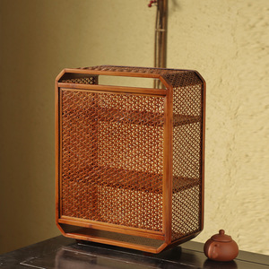 Estante de exhibición antiguo de bambú tejido y lacado, nuevo armario multiusos de estilo chino, accesorios para la ceremonia del té, caseta para té, té - Product Image 3