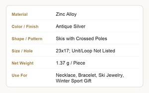 Colgante de equipo de esquí de fondo, de aleación de zinc plateada antigua, adorno para deportes de invierno y álbumes de recortes de vacaciones alpinas - Product Image 3