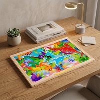 Ensemble de cartes de puzzle en bois pour enfants, thèmes variés (animaux, véhicules, princesses), avec plateau, découpe laser, en tilleul finition satinée, boîte cadeau OEM