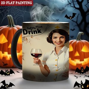 Mug vierge 11oz en céramique noire givrée, sensible à la chaleur, avec motif infirmière et peinture 2D à plat - Product Image 6