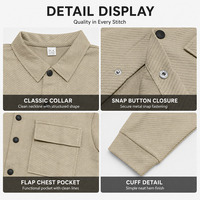 Chemise-veste pour homme en tricot texturé, col boutonné, style vintage décontracté, manches longues, légère, avec poche poitrine