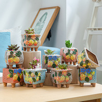 Styles riches dessin coloré Mini décoration de bureau Pot de fleur Cactus jardin mignon fleur en céramique Pot succulent