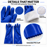 Gants de travail en PVC doublés polaire polyester, avec grip sablé, manchette longue de 35 cm, pour la manutention et le nettoyage industriels, logo personnalisé, vente en gros