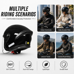 Casco Moto Aperto Omologato DOT 3/4 Retrò <span class=keywords><strong>Vespa</strong></span> Mezzo Casco con Doppia Visiera per Ciclomotore Cruiser - Product Image 6