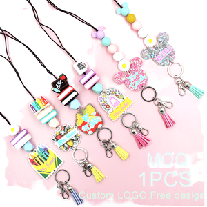 Personalized Silicon Lanyard for Keys ID Badge-Book Mouse Crayon Design with Name Custom Cute Teacher Gifts Acrylic