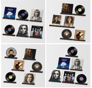Juego de montaje en pared de discos de vinilo personalizado de 6 soportes de discos de vinilo de madera estante de exhibición vintage de nogal para almacenamiento de obras de arte de álbumes de CD - Product Image 4