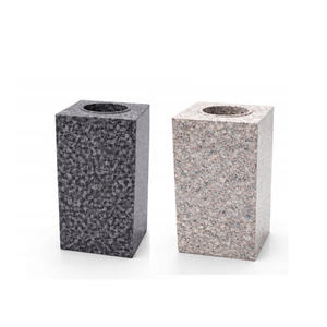 Vase de sol en granit élégant de style Art déco, 28 cm, rond, noir, pierre durable pour cimetière et usage extérieur - Product Image 1