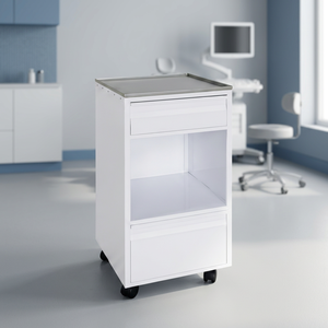 Chariot à outils médicaux avec 2 tiroirs télescopiques et compartiment de rangement, finition thermolaquée, personnalisable OEM/ODM - Product Image 1