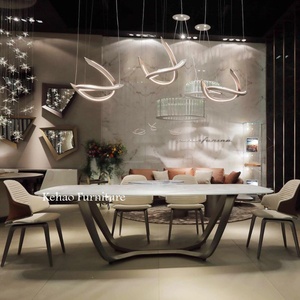 โต๊ะอาหารค่ำและเก้าอี้หนังอิตาเลียนสุดหรู6เก้าอี้รับประทานอาหารหรูหราชุดโต๊ะเฟอร์นิเจอร์ห้องรับประทานอาหารหินอ่อนที่ทันสมัย - Product Image 5